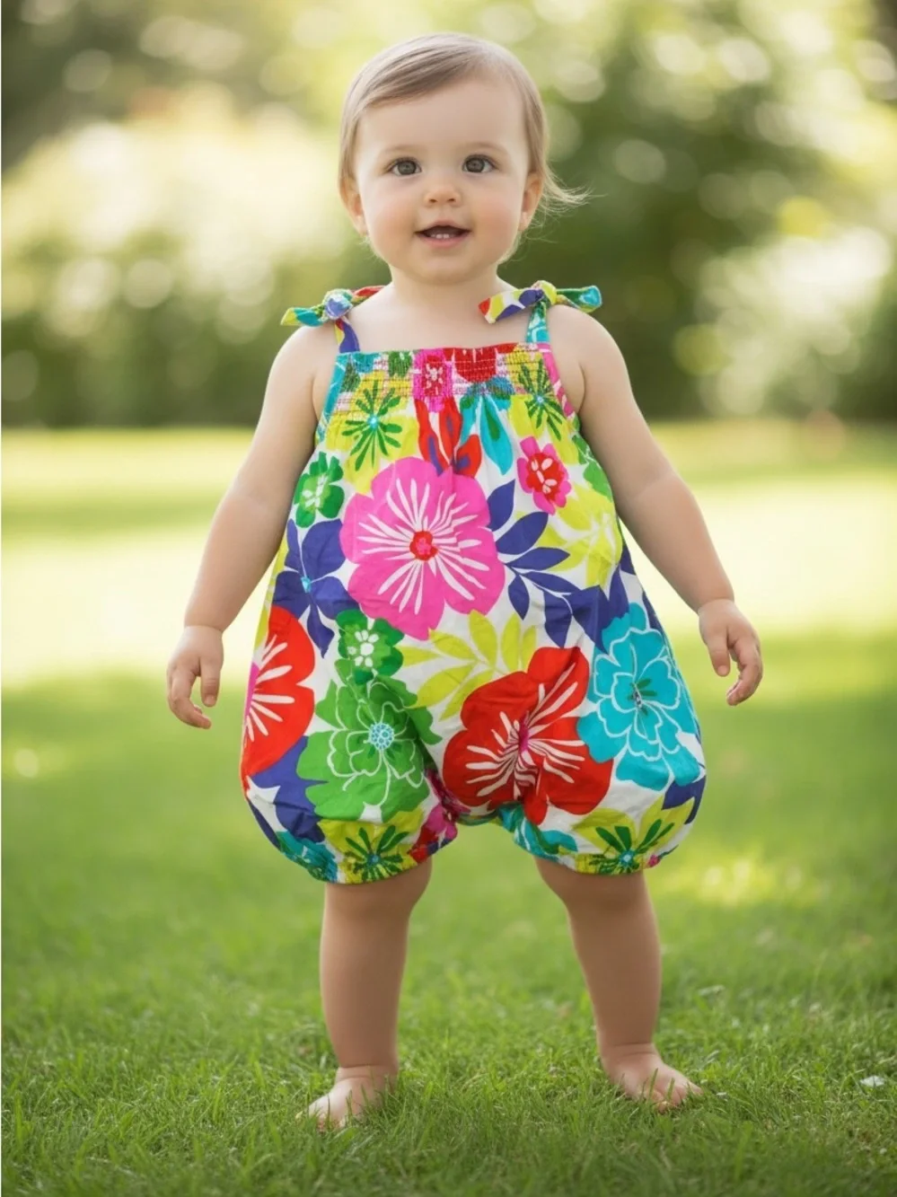 Vintage Carter's Baby Girl Bright Floral Bubble Romper 6 Months